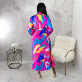 Fashionable Lantern Sleeve Printed Pleated Dress