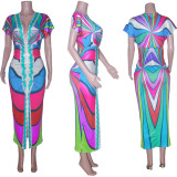 V-neck Tight Ethnic Style Slit Dress
