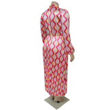 Fashionable Lantern Sleeve Printed Pleated Dress