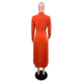 Solid Color Slim Casual Pleated Women's Dress