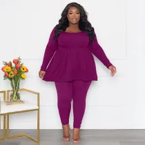 Solid Color Casual Long-sleeved T-shirt Two-piece Set