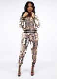 Autumn And Winter Snake Print Casual Fashion New Two-piece Set