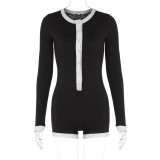 New Autumn And Winter Fashionable Round Neck Button Slim Fit Jumpsuit