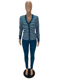 Stylish Striped Buttoned Cardigan And Trousers Two-piece Set