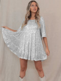 Stylish Sequined Pleated Dress