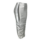 Temperament Solid Color Slit Slim Bag Hip Skirt