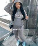 Padded Hoodie Casual Printed Sports Two-piece Set