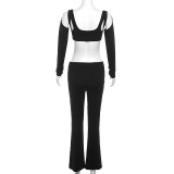 Fashionable Midriff-baring T-shirt Slim-fit Trousers Suit