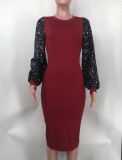 Fashion Sequined Sleeves Patchwork Solid Color Dress