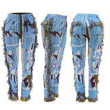 Autumn And Winter New Casual Fashion Colorful Pattern Fringed Trousers