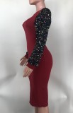 Fashion Sequined Sleeves Patchwork Solid Color Dress