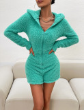 Casual Solid Color Long Sleeve Top Short Jumpsuit