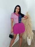 Fashionable Knitted Stretch Pleated Skirt Sweater Color Block Suit Skirt