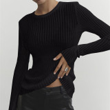 Long-sleeved Crew Neck Breathable Knitted Wool Top