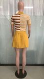 Fashionable Knitted Stretch Pleated Skirt Sweater Color Block Suit Skirt