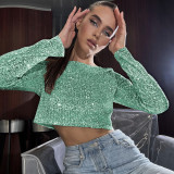 Fashionable Long-sleeved Sequined Top