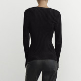 Long-sleeved Crew Neck Breathable Knitted Wool Top