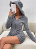 Casual Solid Color Long Sleeve Top Short Jumpsuit