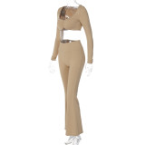 New High-elastic Sports Long-sleeved Bell Bottoms Two-piece Set