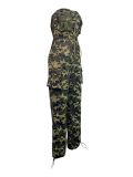 Fashionable And Sexy Off-shoulder Bust-wrapped Waist Zipper Camouflage Jumpsuit