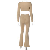 New High-elastic Sports Long-sleeved Bell Bottoms Two-piece Set