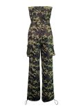 Fashionable And Sexy Off-shoulder Bust-wrapped Waist Zipper Camouflage Jumpsuit