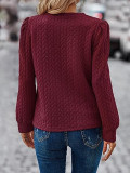 Textured Loose Long Sleeve Round Neck Solid Color Women's Sweatshirt