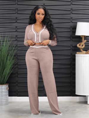 Fashionable Casual Knitted Sexy Zippered Loose Two-piece Set