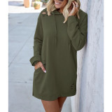 Autumn And Winter Loose Long-sleeved Hooded Solid Color Dress