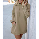 Autumn And Winter Loose Long-sleeved Hooded Solid Color Dress