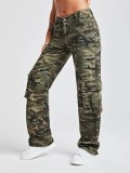 Stylish Camouflage High Waisted Loose Jeans with Multiple Pockets