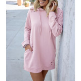 Autumn And Winter Loose Long-sleeved Hooded Solid Color Dress