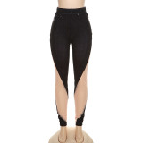 Sexy Mesh See-through Stitching High Waist Trousers