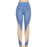 Sexy Mesh See-through Stitching High Waist Trousers