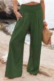 Cotton And Linen Solid Color Elastic Waist Wide Leg Casual Trousers