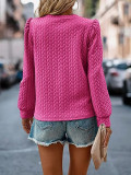 Textured Loose Long Sleeve Round Neck Solid Color Women's Sweatshirt