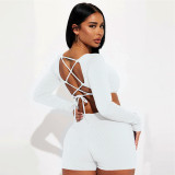 Sexy Solid Color Long Sleeve Backless Jumpsuit