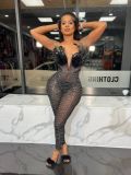 Sexy Feather Hot Diamond Slim Fit Hip Cover Sleeveless Jumpsuit