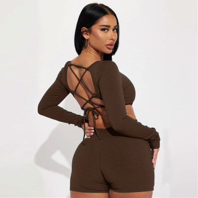 Sexy Solid Color Long Sleeve Backless Jumpsuit