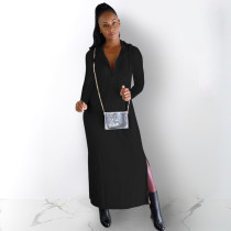 Solid Color Back Burnt Flower Sexy Hooded Dress