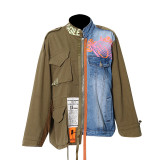 Fashionable Loose Patchwork Contrasting Color Denim Jacket