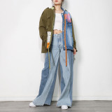 Fashionable Loose Patchwork Contrasting Color Denim Jacket