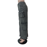 Fashionable Three-dimensional Pocket Slit Stretch Denim Skirt