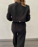 Fashionable Lapel Short Jacket, Wide-leg Trousers, Casual Two-piece Set