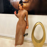 Fashionable And Sexy See-through Round Neck Long Sleeve Dress