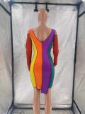 Color Block Tight Off-shoulder V-neck Sexy Dress