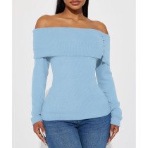 Sexy Solid Color Button Lapel One Shoulder Top