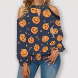 Halloween Print Off-the-shoulder Long-sleeved T-shirt