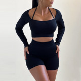Knitted Threaded High-elastic Sports And Fitness Two-piece Set