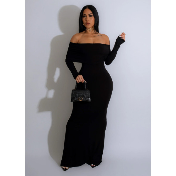 Fashion Women's Solid Color Sexy One Shoulder Dress